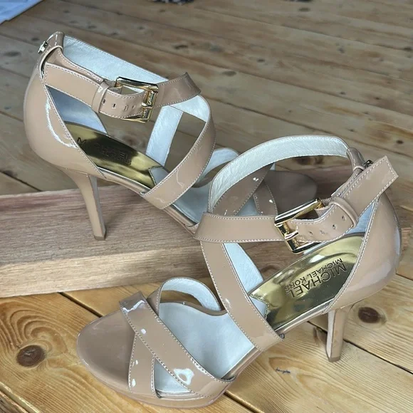 Michael Kors Women's Platform Sandal Sz8 Tan Strappy Heels - Picture 6 of 9